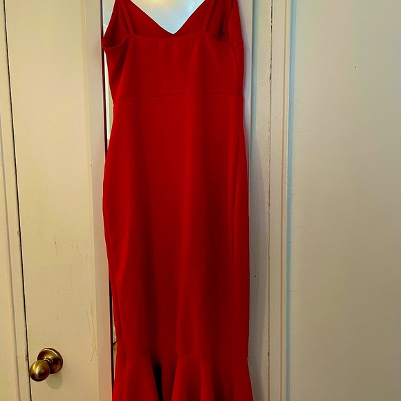 Strappy Frill Hem Midi Red Dress - Picture 7 of 9